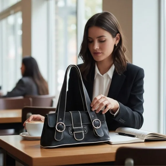 Franco Sarto Y2K pebble leather with contrasting white stitching - Picture 2 of 4